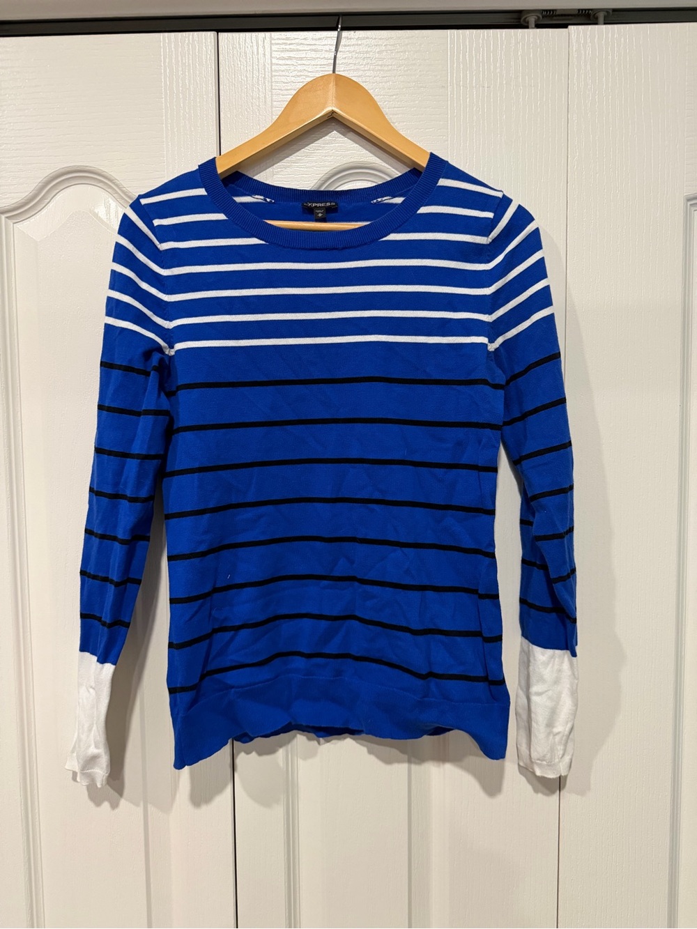 Express Blue Striped Long-Sleeve Knit Top